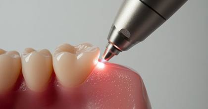 Digital image of dental laser being used near teeth