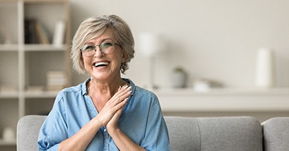 Woman with dental bridge in Bristol